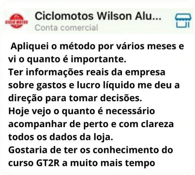 Mensagem de Wilson, da Ciclomotos sobre o método GT2R